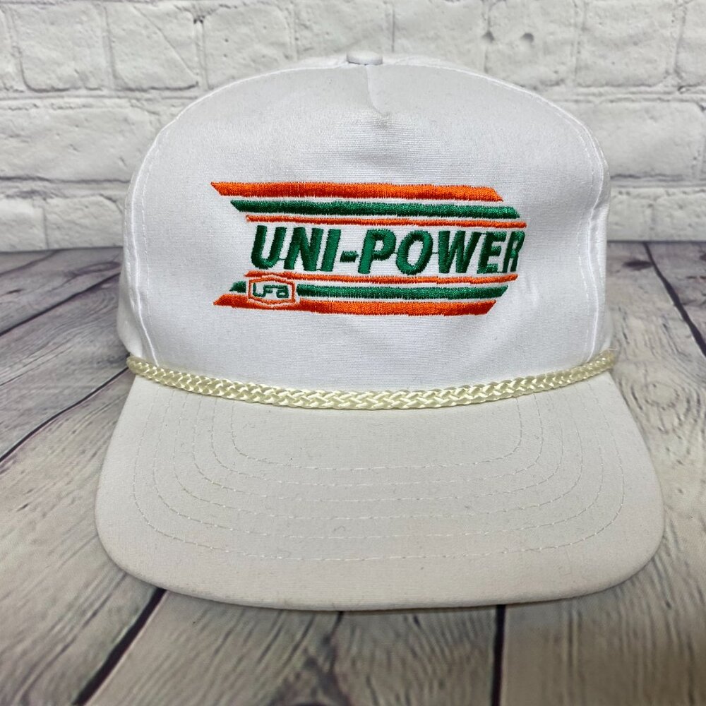 Vintage Farmer Hat Rope Cap Strap Belt White Uni-Power UFA Petroleum Fuel - Picture 6 of 9